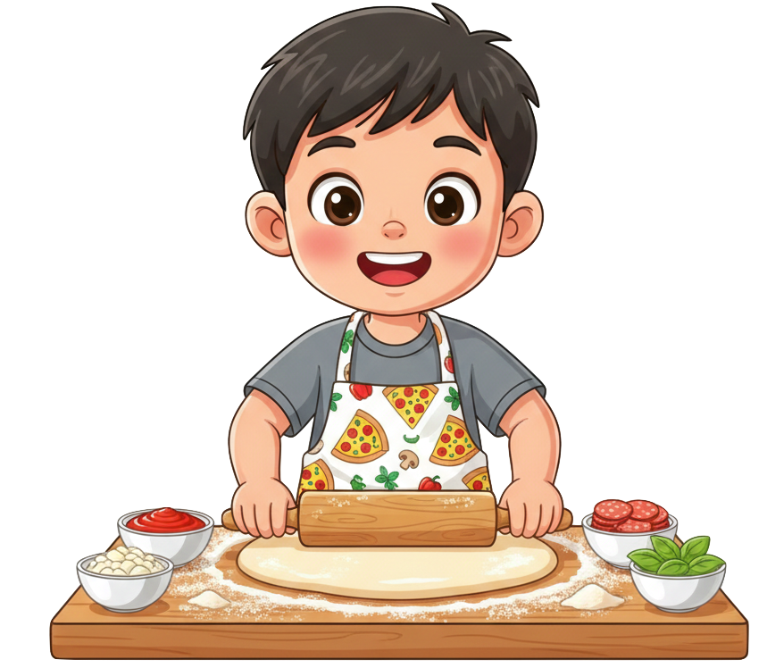 Boy making pizza